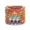 7Pcs 7 Style Natural Wood & Mixed Gemstone Round Beaded Stretch Bracelets Set BJEW-JB08813-1