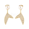 Fishtail Brass Micro Pave Clear Cubic Zirconia Dangle Stud Earrings EJEW-C172-06G-4