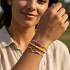 3Pcs 3 Styles Natural Amethyst & Glass Round Beads Braided Bead Bracelets & Stainless Steel Heart Link Bracelets LB7339-1-1