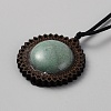 Natural Green Aventurine & Wood Flower Pendant Necklace with Adjustable Nylon Cords NJEW-WH0002-118C-1