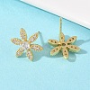 Flower Brass Micro Pave Clear Cubic Zirconia Stud Earrings EJEW-F400-01B-G-4
