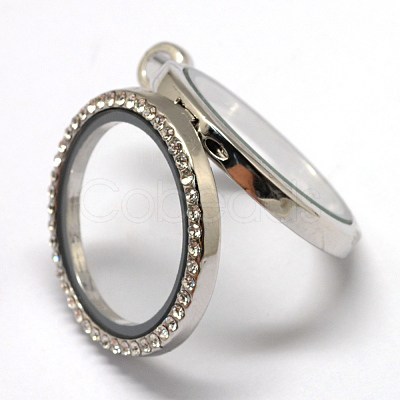 Flat Round Alloy Glass Magnetic Locket Pendants PALLOY-S046-03P-1