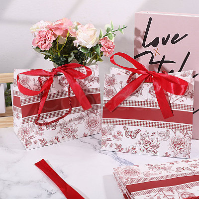 Floral Printed Paper Gift Tote Bags ABAG-WH0044-82D-1