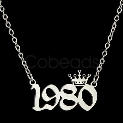 Crown Birth Year 201 Stainless Steel Pendant Necklaces for Women FS-WG4E8F2-41-1