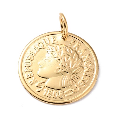 304 Stainless Steel Coin Pendants STAS-J036-016G-1