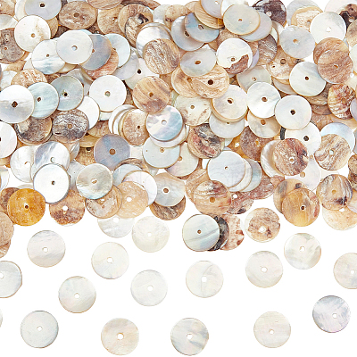 300Pcs Flat Round Natural Akoya Shell Beads SHEL-PA0001-09-1