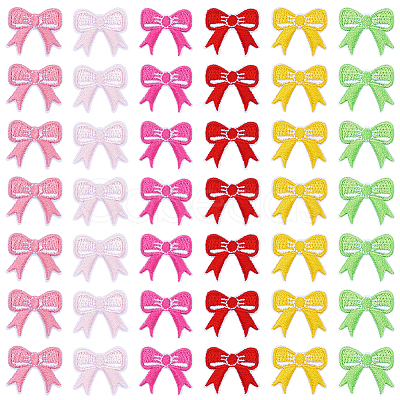 48Pcs 6 Colors Bowknot Polyester Embroidery Sew on Cloth Patches DIY-BC0015-84-1