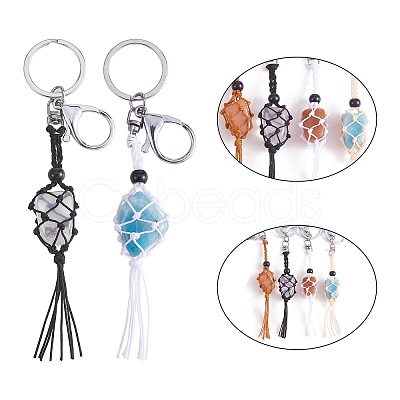 4Pcs  2 Colors Macrame Fringe Braided Keychain AJEW-SW00014-07-1