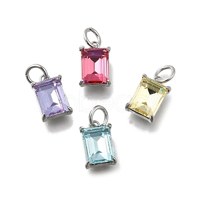 Rectangle Brass with Glass Charms KK-G525-05P-1