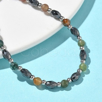 Natural Indian Agate & Non-magnetic Synthetic Hematite Beaded Bracelets for Women BJEW-Z148-01P-01-1