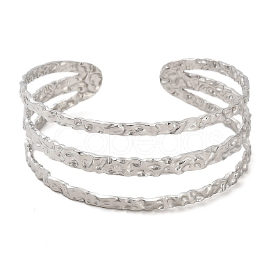 Non-Tarnish 304 Stainless Steel Triple Lines Cuff Bangles BJEW-G694-09P-1