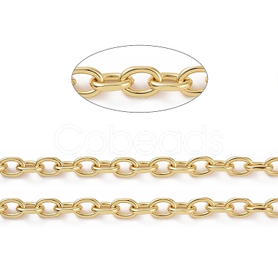 Unwelded Faceted Brass Cable Chains CHC-G005-23G-1