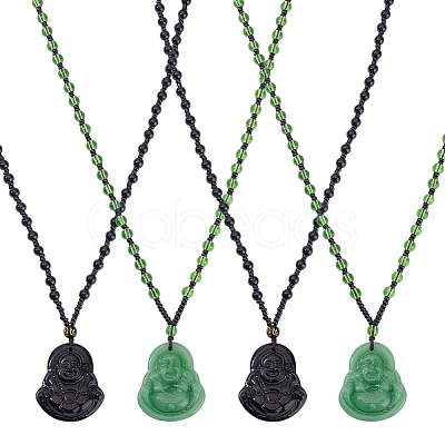 4Pcs 2 Colors Glass Buddha Pendant Necklaces NJEW-ME0001-04-1