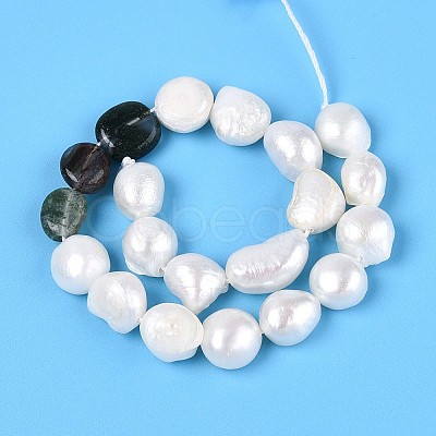 Natural Indian Agate Nuggets & Natural Cultured Freshwater Pearl Beads Strands PEAR-N023-01A-01-1