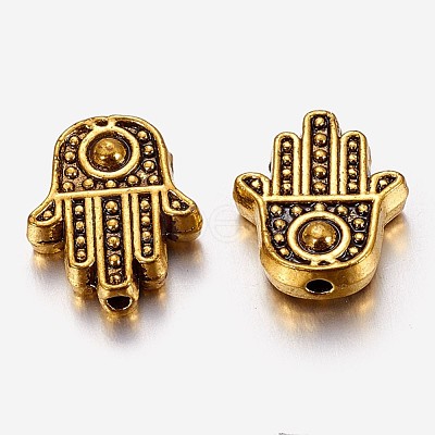 Tibetan Style Alloy Hamsa Hand/Hand of Fatima/Hand of Miriam Beads X-TIBEB-7722-AG-RS-1