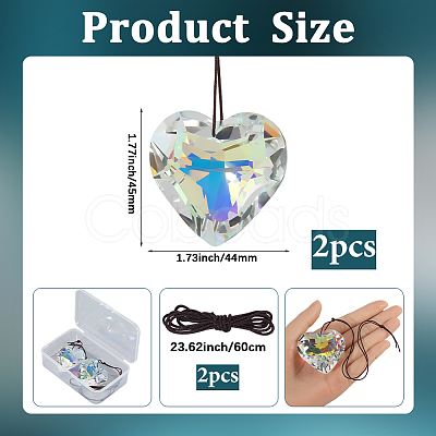2Pcs Glass Heart Pendant Decorations HJEW-SP0001-22B-1