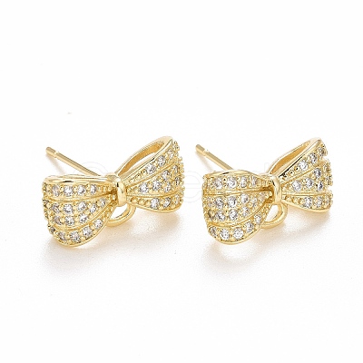 Rack Plating Brass Micro Pave Cubic Zirconia Earring Findings X-KK-C237-05G-1
