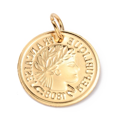 304 Stainless Steel Coin Pendants STAS-J036-016G-1