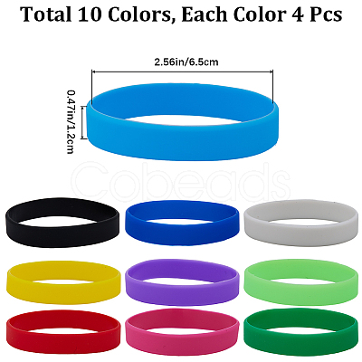 40Pcs 10 Colors Flat Plain Silicone Cord Bracelets Set for Men Women BJEW-GF0001-16-1