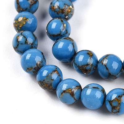 Synthetic Gold Line Turquoise Beads Strands G-A255-A03-04A-1