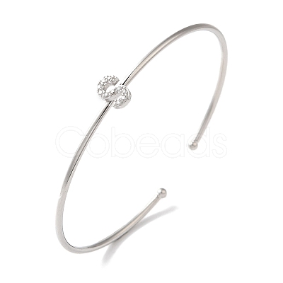 Rack Plating Brass Micro Pave Clear Cubic Zirconia Letter Open Cuff Bangles BJEW-A018-01P-S-1