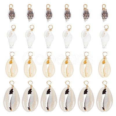 100Pcs 4 Style Natural Shell Pendant PALLOY-NB00011-1