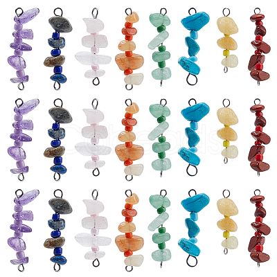 48Pcs 8 Styles Natural & Synthetic Chip Gemstone Beaded Connector Charms PALLOY-GO00058-1