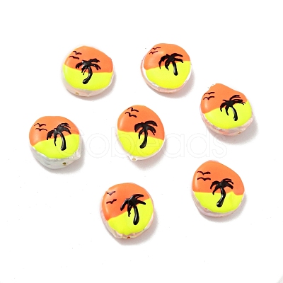 Flat Round Enamel Natural Cultured Freshwater Pearl Beads BSHE-G028-01C-1