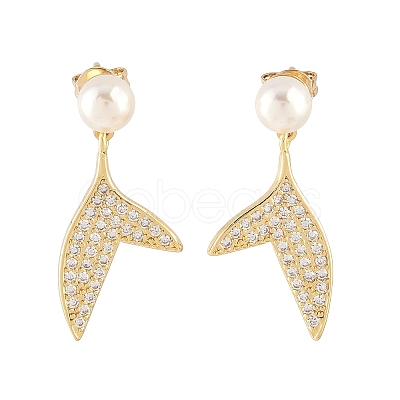 Fishtail Brass Micro Pave Clear Cubic Zirconia Dangle Stud Earrings EJEW-C172-06G-1