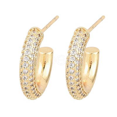 C-Shaped Brass Clear Cubic Zirconia Stud Earrings EJEW-A156-11A-G-1