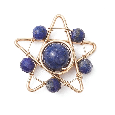 Dyed Natural Lapis Lazuli Copper Wire Wrapped Pendants PALLOY-TA00368-03-1