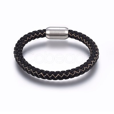 Leather Braided Cord Bracelet with Magnetic Clasp for Men Women BJEW-G603-04C-01-1