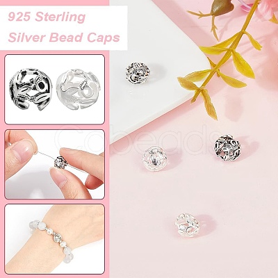 4Pcs 2 Colors 925 Sterling Silver Bead Caps STER-BC0002-34-1
