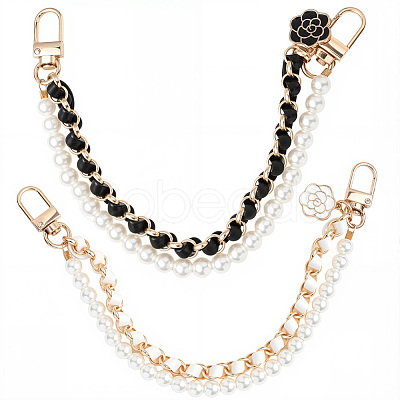 2Pcs 2 Colors Alloy Flower Phone Hand Strap Chains AJEW-SC0004-10E-1