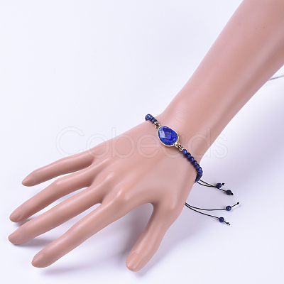 Adjustable Natural Lapis Lazuli(Dyed) Braided Bead Bracelets BJEW-JB04559-02-1