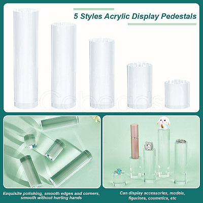 BENECREAT 5Pcs 5 Styles Column Transparent Acrylic Jewelry Display Pedestals ODIS-BC0001-12-1