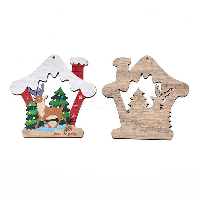 Christmas Theme Single-Sided Printed Wood Big Pendants WOOD-N005-65-1