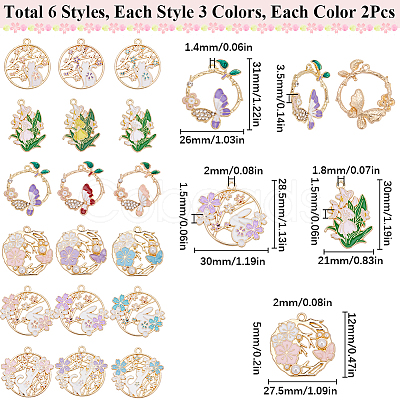 36Pcs 18 Styles Rack Plating Alloy Enamel Pendants FIND-SC0012-30-1