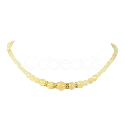 Natural Golden Silk Jade Round Graduated Beaded Necklaces NJEW-JN06330-1