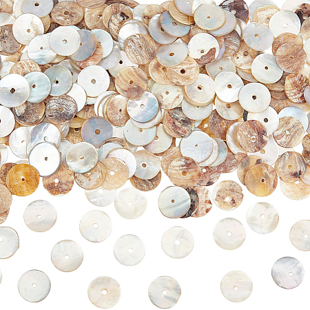 300Pcs Flat Round Natural Akoya Shell Beads SHEL-PA0001-09-1