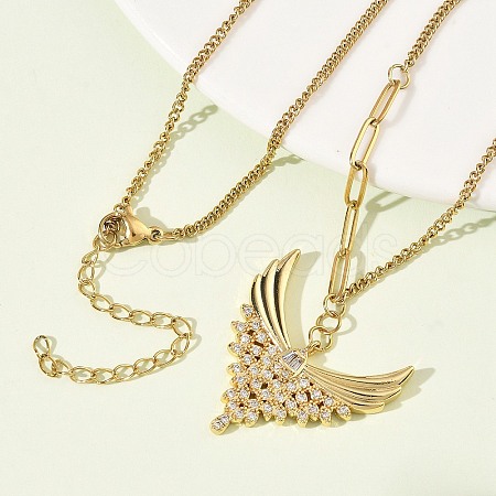 304 Stainless Steel Micro Pave Clear Cubic Zirconia Pendant Necklaces for Women LS-NJEW-Z103-01G-07-1