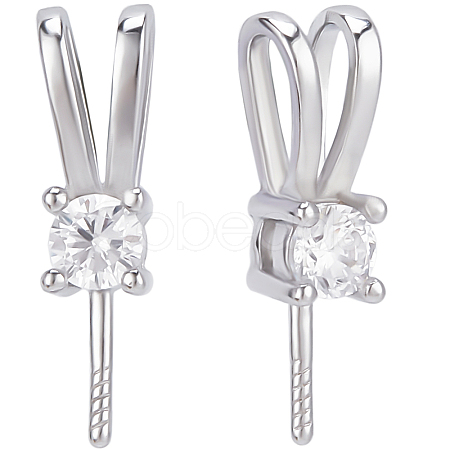 2Pcs 925 Sterling Silver Micro Pave Cubic Zirconia Peg Bails STER-BBC0007-30-1