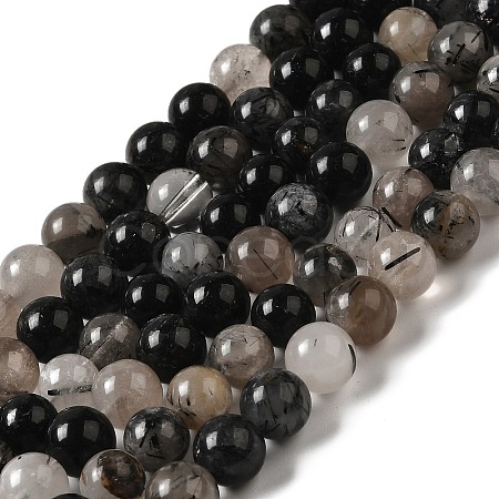 Natural Black Rutilated Quartz Beads Strands G-R446-6mm-37-01-1