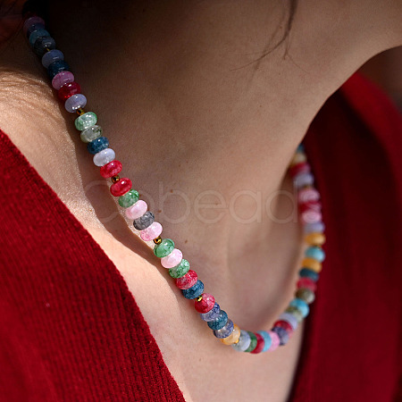 Glass Rondelle Beaded Necklaces with Alloy OT Clasps for Women WG710A2-02-1