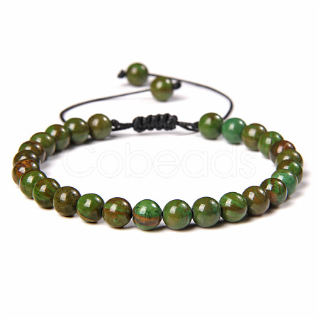 Natural Unakite Round Bead Adjustable Braided Bracelets UO3136-7-1