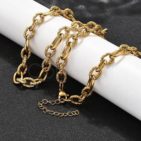 304 Stainless Steel Textured Cable Chain Necklaces NJEW-R023-10G-1
