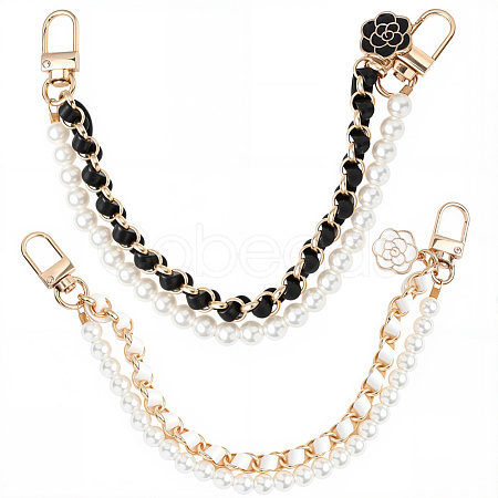 2Pcs 2 Colors Alloy Flower Phone Hand Strap Chains AJEW-SC0004-10E-1