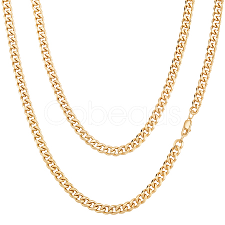 2Pcs 7mm Stainless Steel Cuban Link Chain Necklaces for Women Men NJEW-BBC0001-39A-1