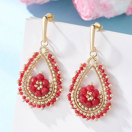 Teardeop Glass Beaded & Dyed Natural Malaysia Jade Dangle Stud Earrings EJEW-MZ00707-02-1
