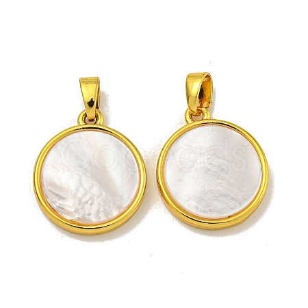 Rack Plating Brass Pave Natural White Shell Pendants KK-U025-05G-02-1